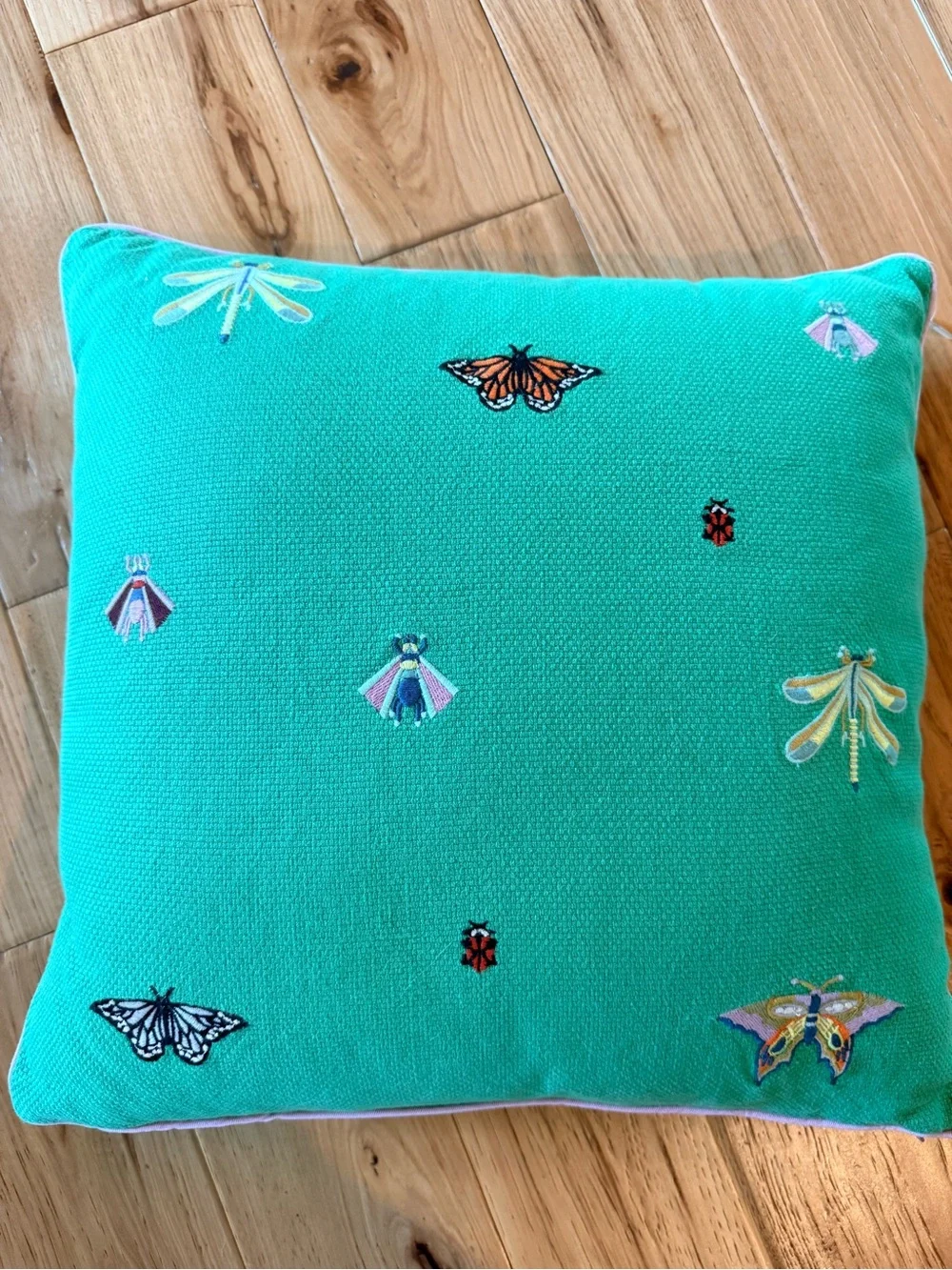 Anthropologie Teal Embroidered Accent Pillow